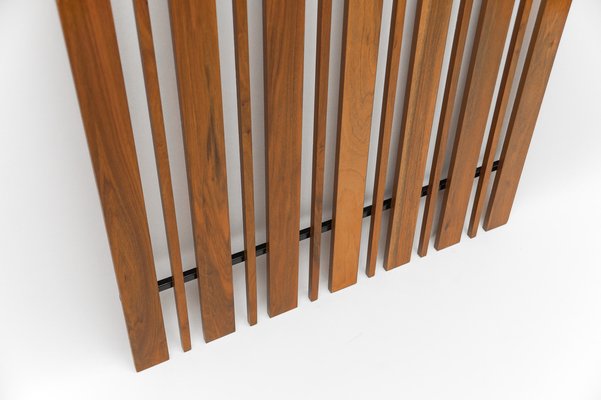 Walnut Slats Wall Coat Rack with Black Hooks, 1960s-KQB-1723610