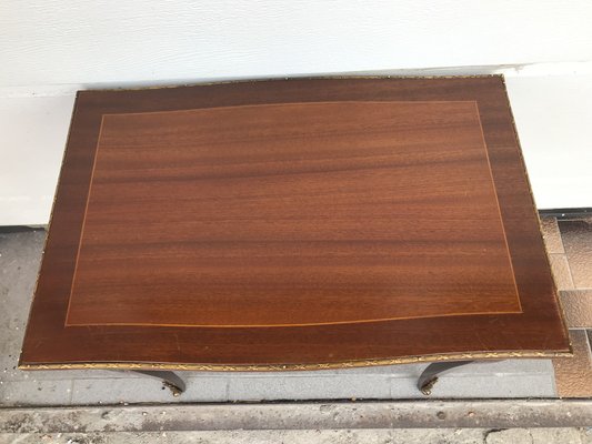 Walnut Table with Brass Applications, 1970s-WQQ-1716435