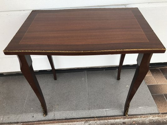 Walnut Table with Brass Applications, 1970s-WQQ-1716435