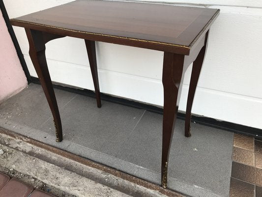 Walnut Table with Brass Applications, 1970s-WQQ-1716435