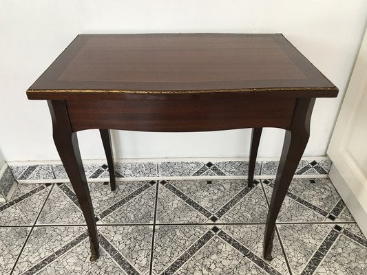 Walnut Table with Brass Applications, 1970s-WQQ-1716435