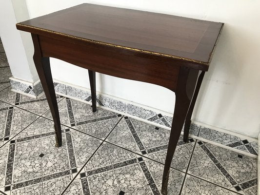 Walnut Table with Brass Applications, 1970s-WQQ-1716435