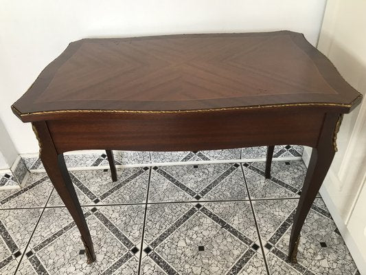 Walnut Table with Brass Appliqués, 1970s, 1960s-WQQ-1716420