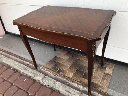 Walnut Table with Brass Appliqués, 1970s, 1960s-WQQ-1716420