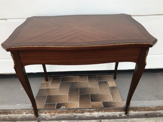 Walnut Table with Brass Appliqués, 1970s, 1960s-WQQ-1716420