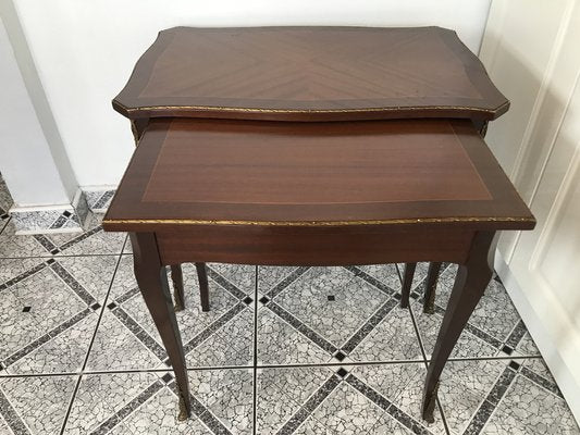 Walnut Tables with Brass Applications, 1970s, Set of 2-WQQ-1716426