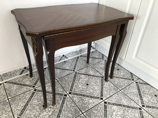 Walnut Tables with Brass Applications, 1970s, Set of 2-WQQ-1716426