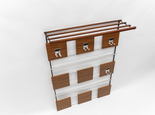 Walnut Wall Coat Rack with Chrome Hooks, 1960s-KQB-1725380