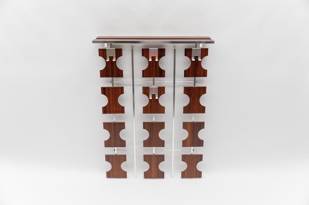 Walnut Wall Coat Rack with Chromed Hooks and Matching Umbrella Stand, 1970s, Set of 2-KQB-1724067