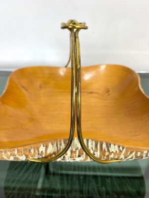 Walnut Wood & Brass Bowl Basket Centrepiece by Aldo Tura for Macabo, Italy, 1950s-LYQ-1171587