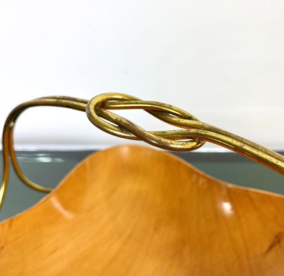 Walnut Wood & Brass Bowl Basket Centrepiece by Aldo Tura for Macabo, Italy, 1950s-LYQ-1171587