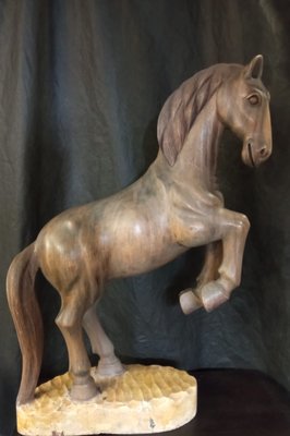 Walnut Wood Soaring Horse Sculpture-TTJ-1001256