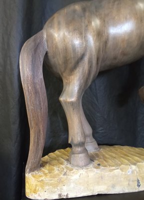 Walnut Wood Soaring Horse Sculpture-TTJ-1001256