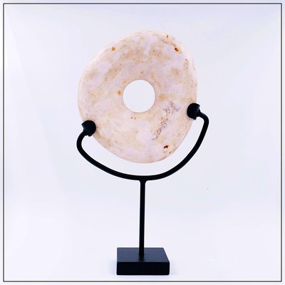 Wamayuwa Boiken Coin in Hand-Carved Shell Mounted on a Black Metal Stand-NYF-2019183