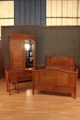 Wardrobe, Bedframe and Nightstand from Jacob and Josef Kohn, 1890s, Set of 3-KMQ-1739093