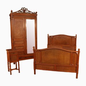 Wardrobe, Bedframe and Nightstand from Jacob and Josef Kohn, 1890s, Set of 3-KMQ-1739093