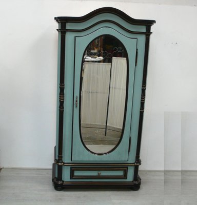 Wardrobe Cabinet 1 Door with Oval Mirror and Drawer in Shabby Mint, 1970s-HIZ-2018463