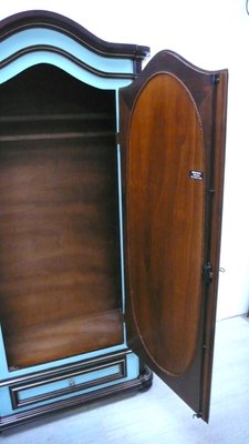 Wardrobe Cabinet 1 Door with Oval Mirror and Drawer in Shabby Mint, 1970s-HIZ-2018463