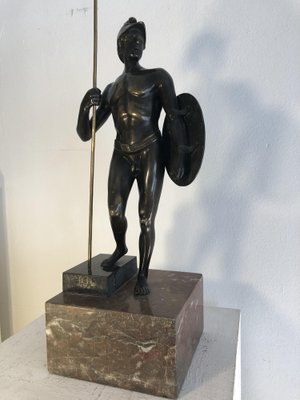 Warrior with Helmet, 1900s, Bronze & Marble-QVR-1093165