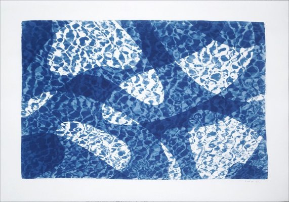 Water Reflection of Fish Under Water, Pool Monotype, Cyanotype in Blue Tones, 2021-RWC-904054