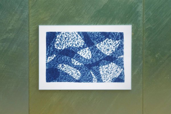 Water Reflection of Fish Under Water, Pool Monotype, Cyanotype in Blue Tones, 2021-RWC-904054