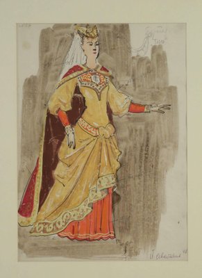 Watercolor Painting of a Russian Dancer from the Russian Theatre, 1960s-WFS-744830