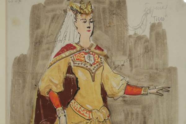 Watercolor Painting of a Russian Dancer from the Russian Theatre, 1960s-WFS-744830