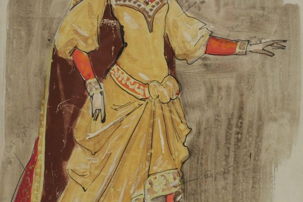 Watercolor Painting of a Russian Dancer from the Russian Theatre, 1960s-WFS-744830