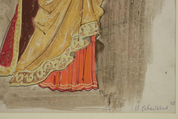 Watercolor Painting of a Russian Dancer from the Russian Theatre, 1960s-WFS-744830