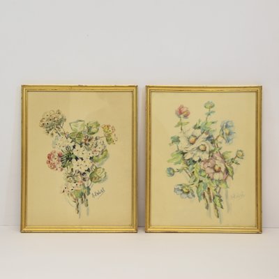 Watercolors by A. Pobst, 1950s, Set of 2-NE-703384