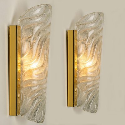 Wave Glass & Brass Wall Light from Glashütte Limburg, 1960s-VDW-1308524