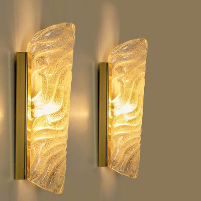 Wave Glass & Brass Wall Light from Glashütte Limburg, 1960s-VDW-1308524