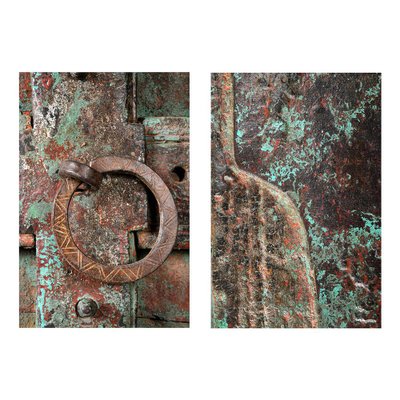 Weathered Wooden Door with Iron Casing-NQ-840949