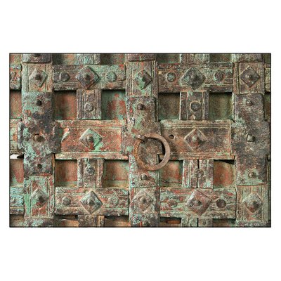 Weathered Wooden Door with Iron Casing-NQ-840949