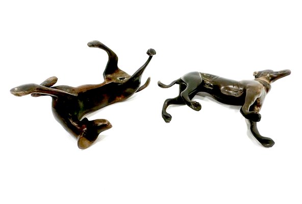 Whippets Figures in Bronze, 1960s, Set of 2-ZCY-2016196