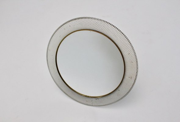 White and Brass Metal Table Mirror from Vereinigte Münchner Werkstätten, 1950s-NB-627271