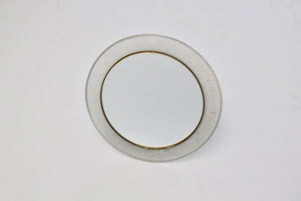 White and Brass Metal Table Mirror from Vereinigte Münchner Werkstätten, 1950s-NB-627271