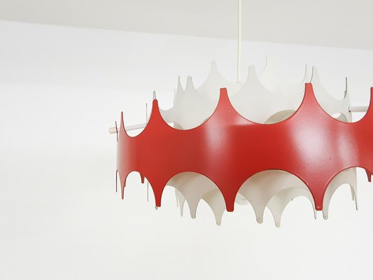 White and Red Metal Pendant Light from Doria, Germany, 1970s-ZO-1077604