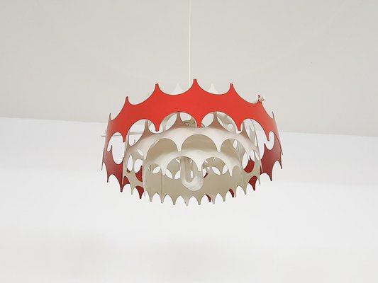 White and Red Metal Pendant Light from Doria, Germany, 1970s-ZO-1077604