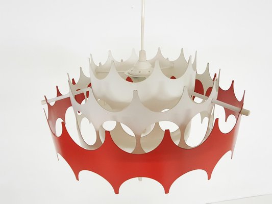 White and Red Metal Pendant Light from Doria, Germany, 1970s-ZO-1077604