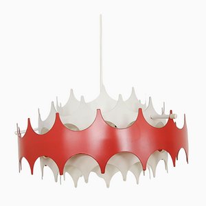 White and Red Metal Pendant Light from Doria, Germany, 1970s-ZO-1077604