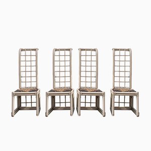 White Bamboo High Back Chairs from Vivai del Sud, 1970s, Set of 4-EH-866295