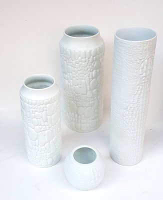 White Biscuit Vases with Reptile Decor from Kaiser, 1970s, Set of 4-QDP-812083