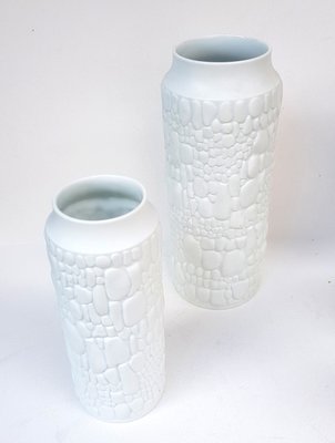 White Biscuit Vases with Reptile Decor from Kaiser, 1970s, Set of 4-QDP-812083