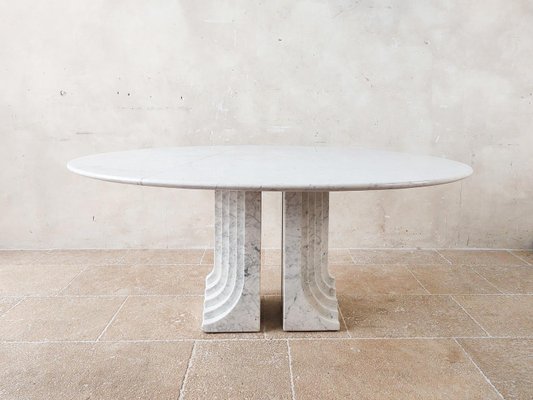 White Carrara Marble Oval Dining Table attributed to Carlo Scarpa, Italy, 1970s-TDA-1376281