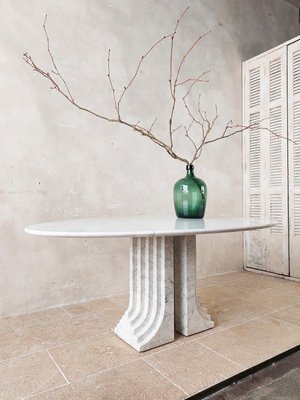 White Carrara Marble Oval Dining Table attributed to Carlo Scarpa, Italy, 1970s-TDA-1376281