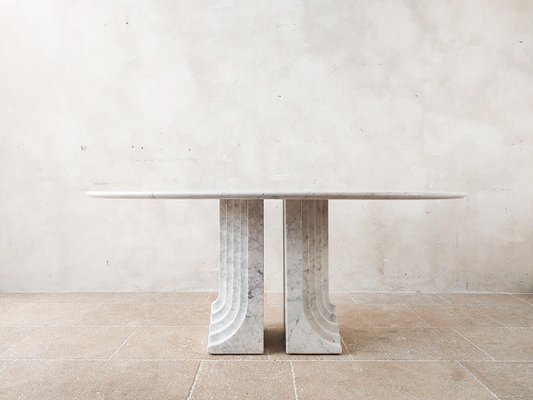 White Carrara Marble Oval Dining Table attributed to Carlo Scarpa, Italy, 1970s-TDA-1376281