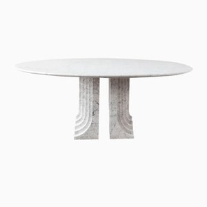 White Carrara Marble Oval Dining Table attributed to Carlo Scarpa, Italy, 1970s-TDA-1376281