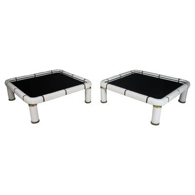 White Ceramic and Brass Coffee Tables, 1970s, Set of 2-TRW-1797071