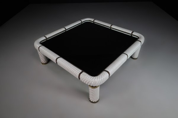 White Ceramic and Brass Coffee Tables, 1970s, Set of 2-TRW-1797071